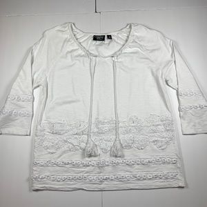 Onque Casual Medium White Lacey 3/4 Sleeve Top
